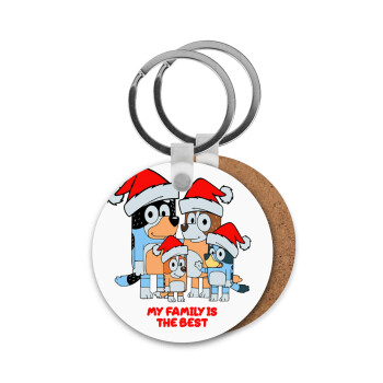 Bluey xmas family, Μπρελόκ Ξύλινο στρογγυλό MDF Φ5cm