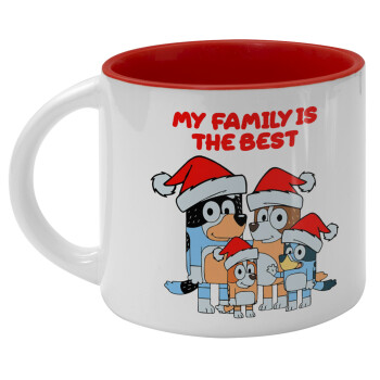 Bluey xmas family, Κούπα κεραμική 400ml Λευκή/Κόκκινη