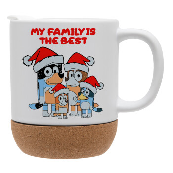 Bluey xmas family, Κούπα, κεραμική με βάση φελού και καπάκι (ΜΑΤ), 330ml (1 τεμάχιο)