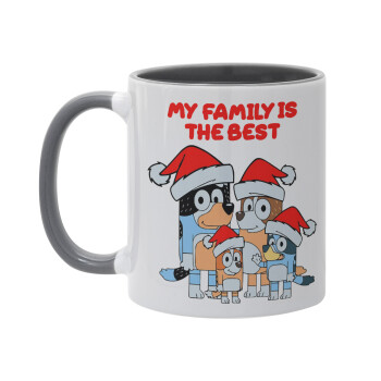 Bluey xmas family, Κούπα χρωματιστή γκρι, κεραμική, 330ml