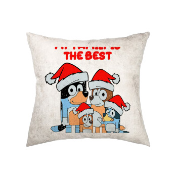 Bluey xmas family, Μαξιλάρι καναπέ Δερματίνη Γκρι 40x40cm με γέμισμα