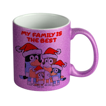 Bluey xmas family, Κούπα Μωβ Glitter που γυαλίζει, κεραμική, 330ml