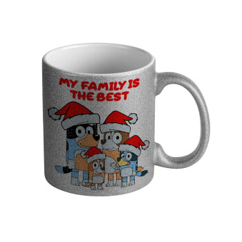 Bluey xmas family, Κούπα Ασημένια Glitter που γυαλίζει, κεραμική, 330ml