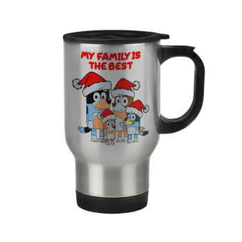 Bluey xmas family, Stainless steel travel mug with lid, double wall 450ml