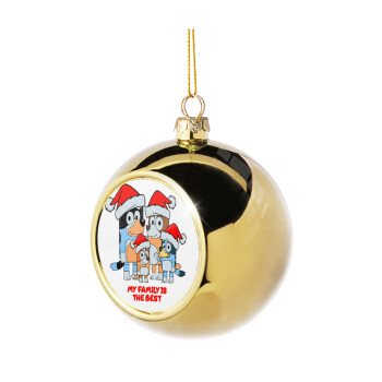 Bluey xmas family, Χριστουγεννιάτικη μπάλα δένδρου Χρυσή 8cm