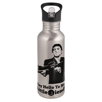 Scarface, Water bottle Silver with straw, stainless steel 600ml