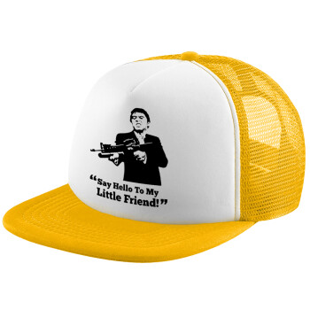 Scarface, Adult Soft Trucker Hat with Yellow/White Mesh (POLYESTER, ADULT, UNISEX, ONE SIZE)