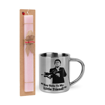 Scarface, Easter Set, metallic thermal cup (300ml) & aromatic flat Easter candle (30cm) (PINK)