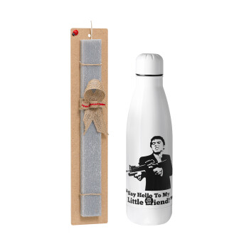 Scarface, Easter Set, metallic stainless thermos bottle (500ml) & scented flat Easter candle (30cm) (GRAY)