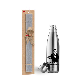 Scarface, Easter Set, metallic stainless thermos flask (500ml) & scented flat Easter candle (30cm) (GRAY)