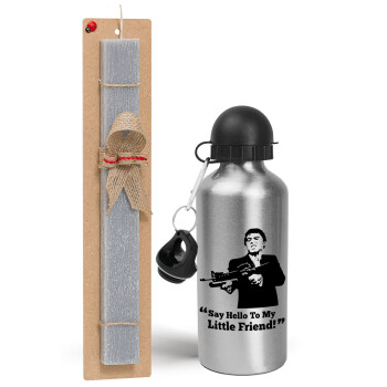 Scarface, Easter Set, metallic silver aluminum water bottle (500ml) & aromatic flat Easter candle (30cm) (GRAY)