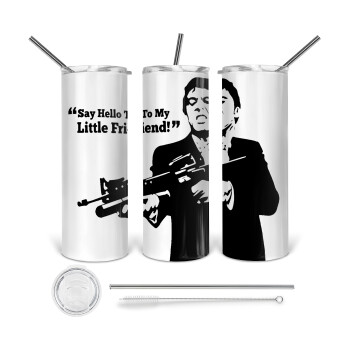 Scarface, Tumbler ποτήρι θερμό από ανοξείδωτο ατσάλι 600ml, με μεταλλικό καλαμάκι & βούρτσα καθαρισμού