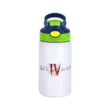 Diablo iv, Children's hot water bottle, stainless steel, with safety straw, green, blue (350ml)