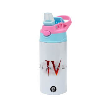 Diablo iv, Children's hot water bottle, stainless steel, with safety straw, Pink/BlueCiel (360ml) BPA FREE