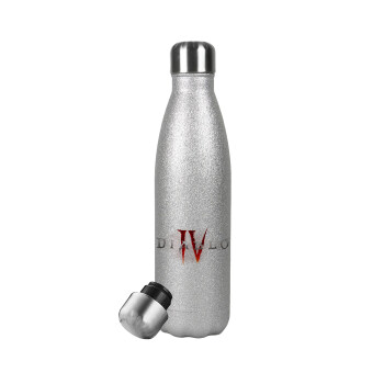 Diablo iv, Metallic Glitter Silver Thermos Flask (Stainless steel), double-walled, 500ml