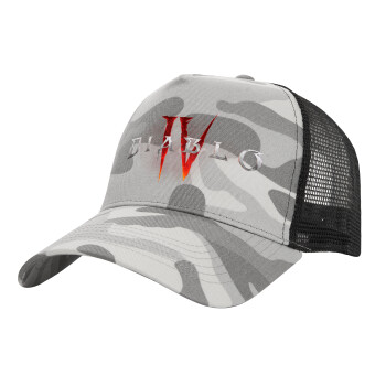 Diablo iv, Adult Structured Trucker Hat, with Mesh, (Camouflage) Army Camo (100% COTTON, ADULT, UNISEX, ONE SIZE)