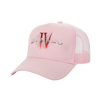 Diablo iv, Structured Trucker Children's Hat, with Mesh, PINK (100% COTTON, CHILDREN'S, UNISEX, ONE SIZE)