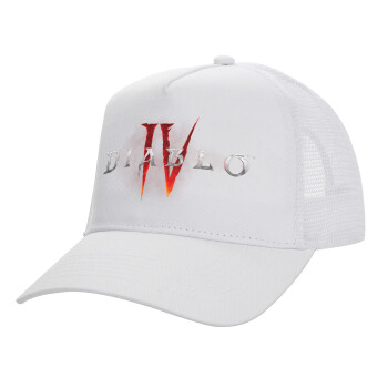 Diablo iv, Structured Trucker Adult Hat, with Mesh, WHITE (100% COTTON, ADULT, UNISEX, ONE SIZE)