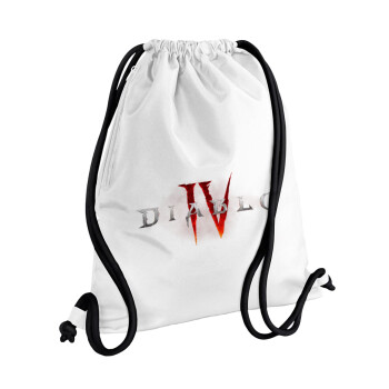 Diablo iv, Τσάντα πλάτης πουγκί GYMBAG λευκή, με τσέπη (40x48cm) & χονδρά κορδόνια