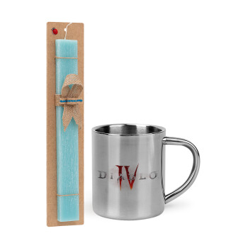 Diablo iv, Easter Set, metallic thermal cup (300ml) & aromatic flat Easter candle (30cm) (TURQUOISE)