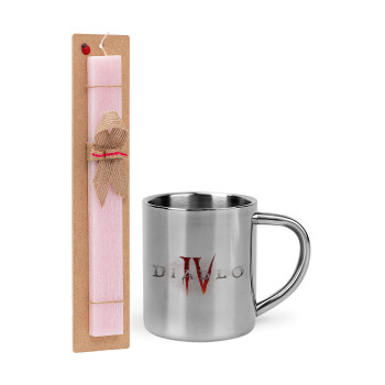 Diablo iv, Easter Set, metallic thermal cup (300ml) & aromatic flat Easter candle (30cm) (PINK)