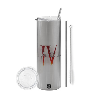 Diablo iv, Tumbler stainless steel Silver 600ml, with metal straw & cleaning brush