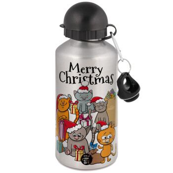 Merry Christmas Cats, Metallic water jug, Silver, aluminum 500ml