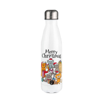 Merry Christmas Cats, Metal mug thermos White (Stainless steel), double wall, 500ml