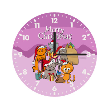 Merry Christmas Cats, Wooden wall clock (20cm)