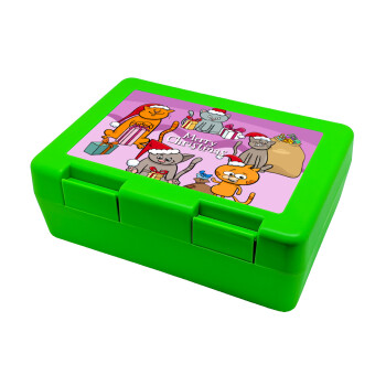 Merry Christmas Cats, Children's cookie container GREEN 185x128x65mm (BPA free plastic)