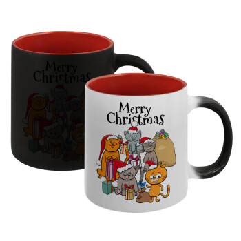 Merry Christmas Cats, Κούπα Μαγική εσωτερικό κόκκινο, κεραμική, 330ml που αλλάζει χρώμα με το ζεστό ρόφημα (1 τεμάχιο)