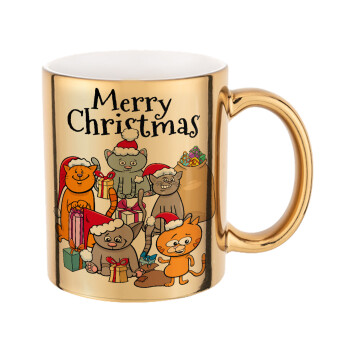 Merry Christmas Cats, Mug ceramic, gold mirror, 330ml