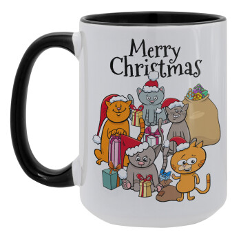 Merry Christmas Cats, Κούπα Mega 15oz, κεραμική Μαύρη, 450ml