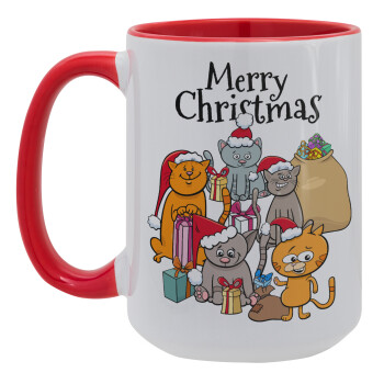 Merry Christmas Cats, Κούπα Mega 15oz, κεραμική Κόκκινη, 450ml