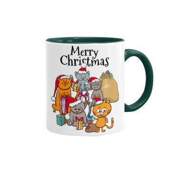 Merry Christmas Cats, Mug colored green, ceramic, 330ml