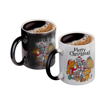 Merry Christmas Cats, Color changing magic Mug, ceramic, 330ml when adding hot liquid inside, the black colour desappears (1 pcs)