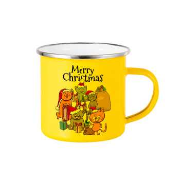Merry Christmas Cats, Κούπα Μεταλλική εμαγιέ Κίτρινη 360ml
