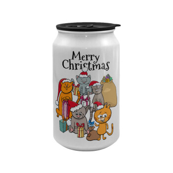 Merry Christmas Cats, Κούπα ταξιδιού μεταλλική με καπάκι (tin-can) 500ml