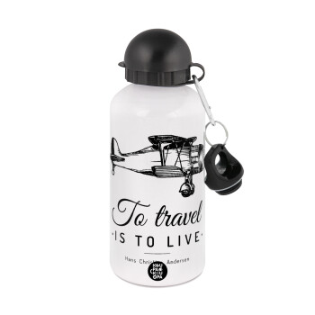 To travel is to live, Metal water bottle, White, aluminum 500ml