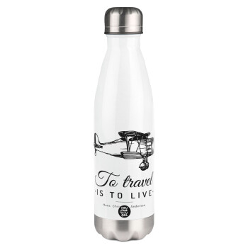 To travel is to live, Metal mug thermos White (Stainless steel), double wall, 500ml