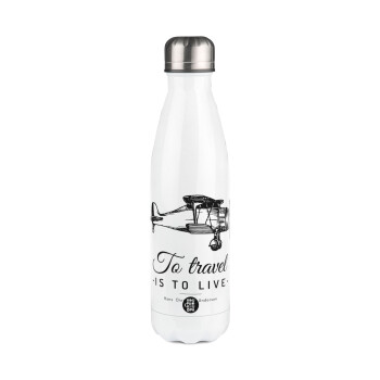 To travel is to live, Metal mug thermos White (Stainless steel), double wall, 500ml