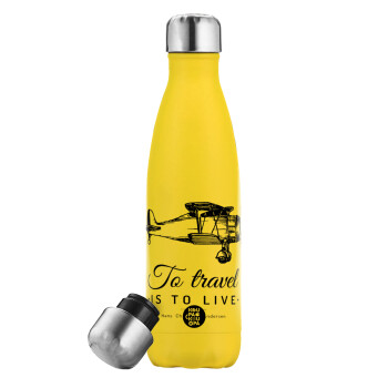 To travel is to live, Yellow Stainless Steel Metallic Thermos, double-walled, 500ml