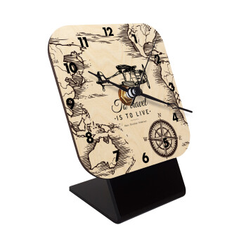 To travel is to live, Επιτραπέζιο ρολόι σε φυσικό ξύλο (10cm)