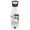 White water bottle with straw, stainless steel 600ml