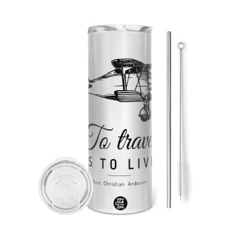 To travel is to live, Tumbler stainless steel 600ml, with metal straw & cleaning brush