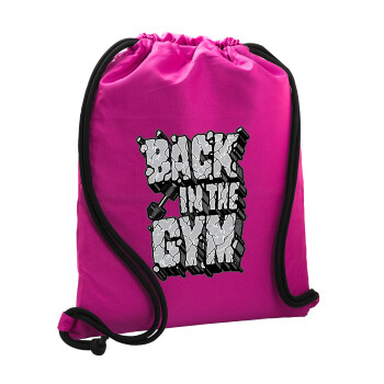 Back in the GYM, Backpack pouch GYMBAG Fuchsia, with pocket (40x48cm) & thick cords