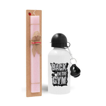 Back in the GYM, Easter Set, metallic aluminum bottle (500ml) & aromatic flat Easter candle (30cm) (PINK)