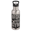 Water bottle Silver with straw, stainless steel 600ml