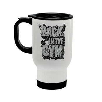 Back in the GYM, Stainless steel travel mug with lid, double wall white 450ml