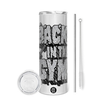 Back in the GYM, Tumbler stainless steel 600ml, with metal straw & cleaning brush